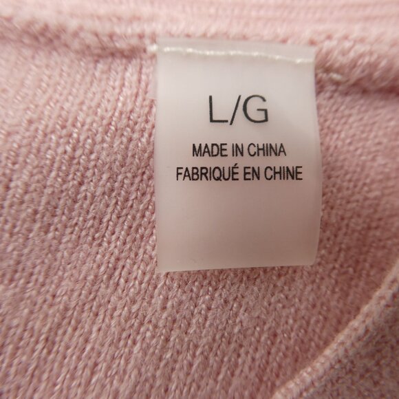 T Tahari Pink Knit Cardigan Pearlized Gold Rimmed Button Front L Librarian Large - Picture 7 of 9